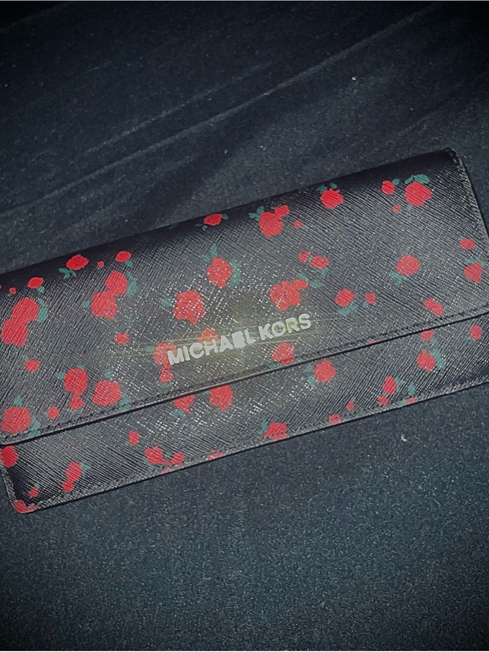 Michael Kors Black Wallet with Red Floral Print